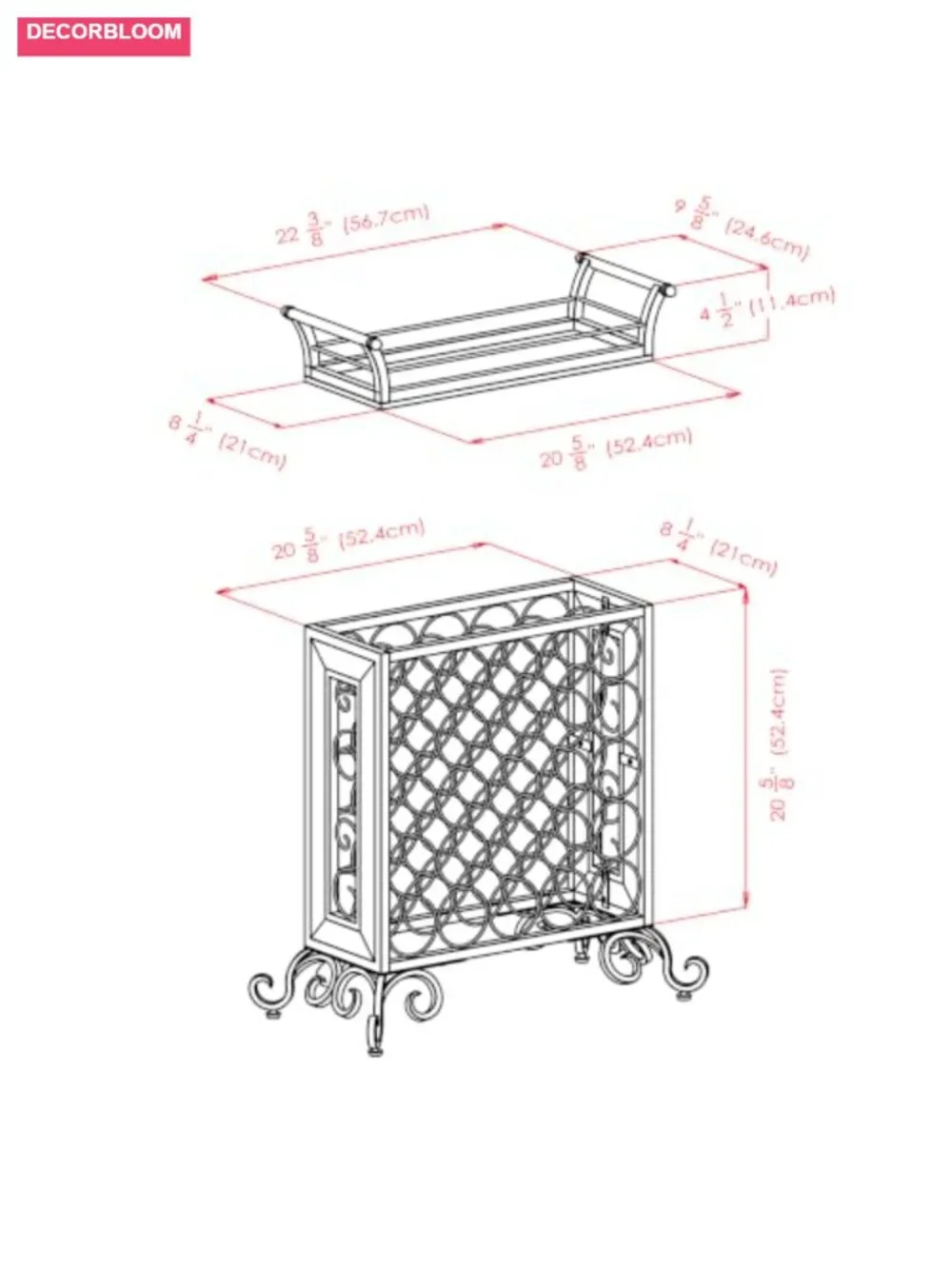 5x5 Wine Rack with Removable Serving Tray, Metal & Wood, 25 Bottles - Picture 5 of 5